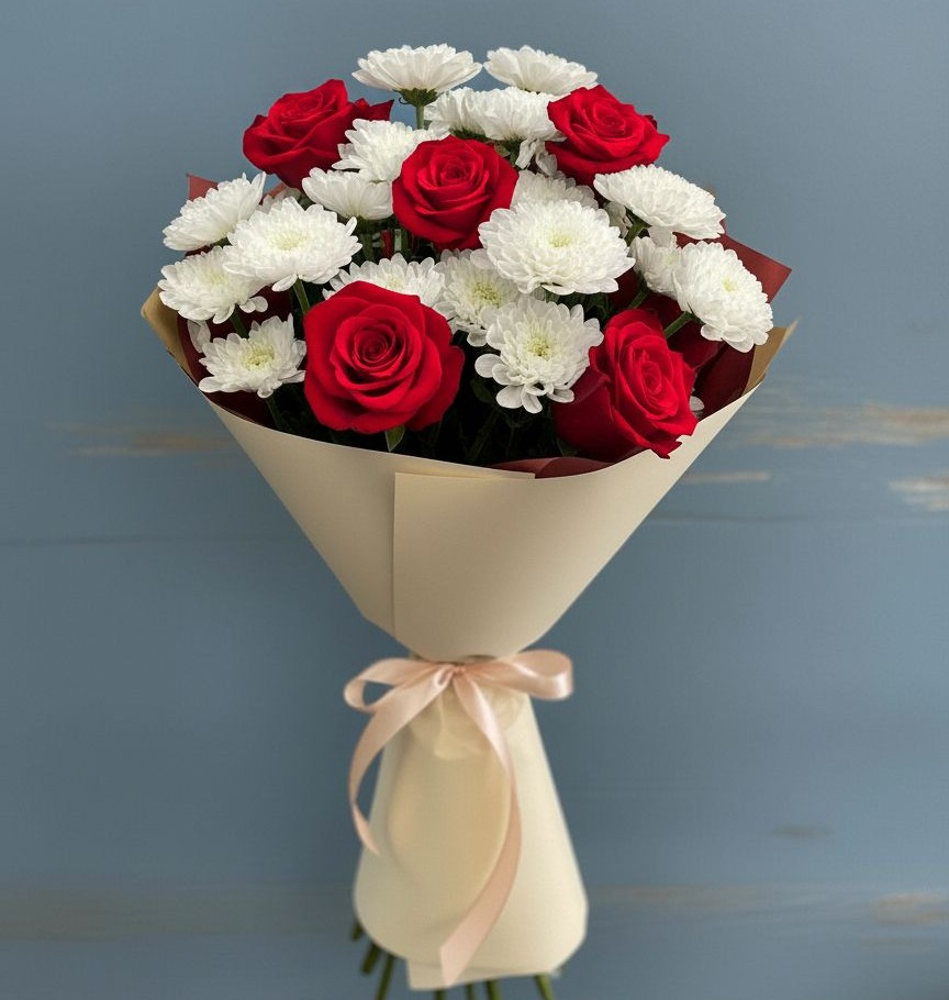 Букет цветов из: Розы и Хризантемы в Лохино