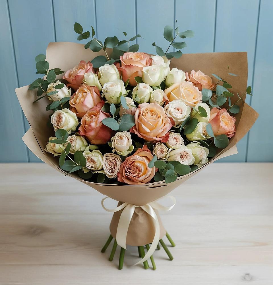 Букет цветов из: Альстромерии и Розы в Лохино