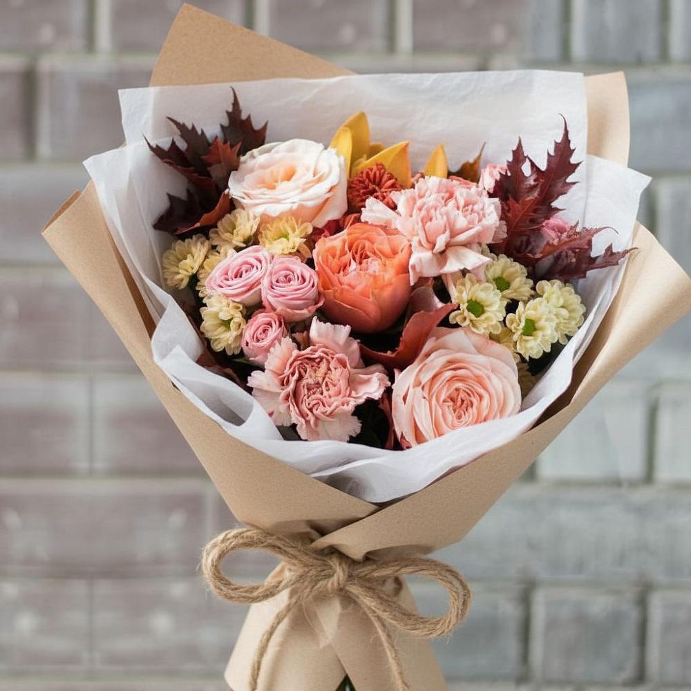 Букет цветов из: Гвоздики, Хризантемы и Розы в Лохино