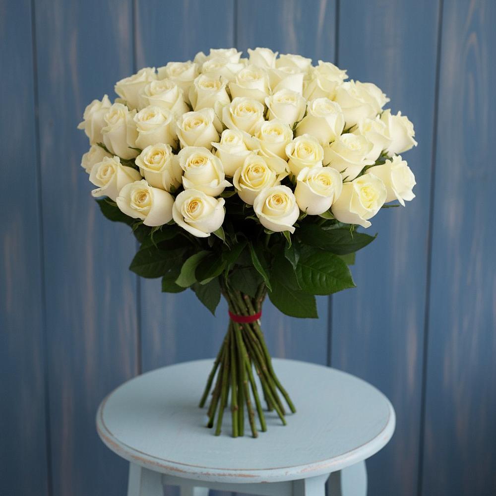 Букет 51 Белая роза Эдлесс Лав в Лохино
