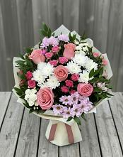Букет цветов из:  Альстромерии, Гвоздики, Розы и Хризантемы в Лохино