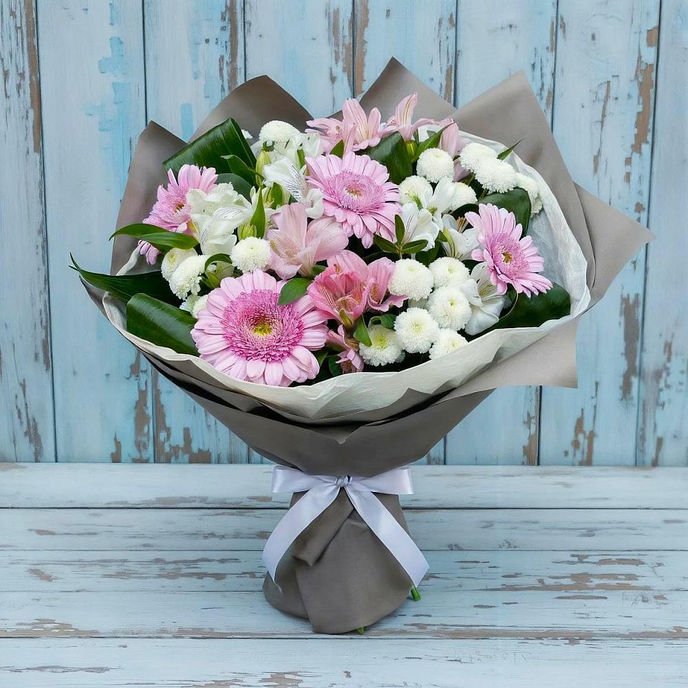 Букет цветов из: Герберы, Альстромерии и Хризантемы в Лохино