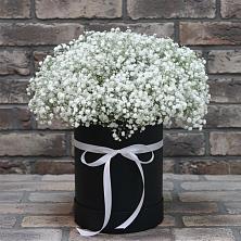 Цветочная композиция из Гипсофила в шляпной коробке в Лохино